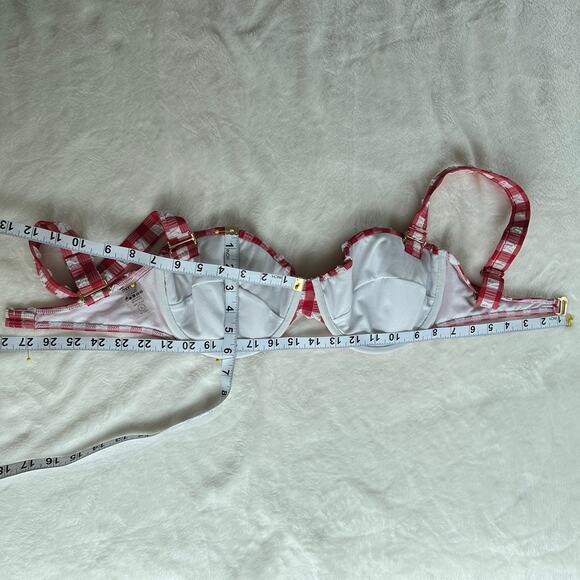 Montce Red Gingham Bustier Bikini Top Size Large NWOT $152 Pinup Retro Bra Crop - Picture 15 of 16